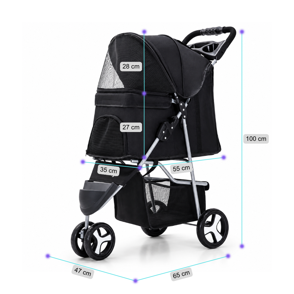 Coche 3 Ruedas Negro para Mascotas (2)