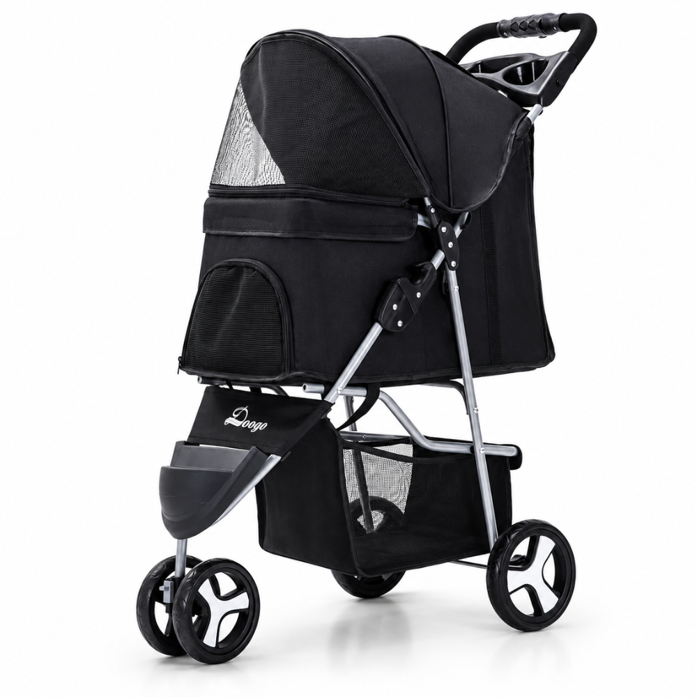Coche 3 Ruedas Negro para Mascotas Coche para Mascotas 3 Ruedas