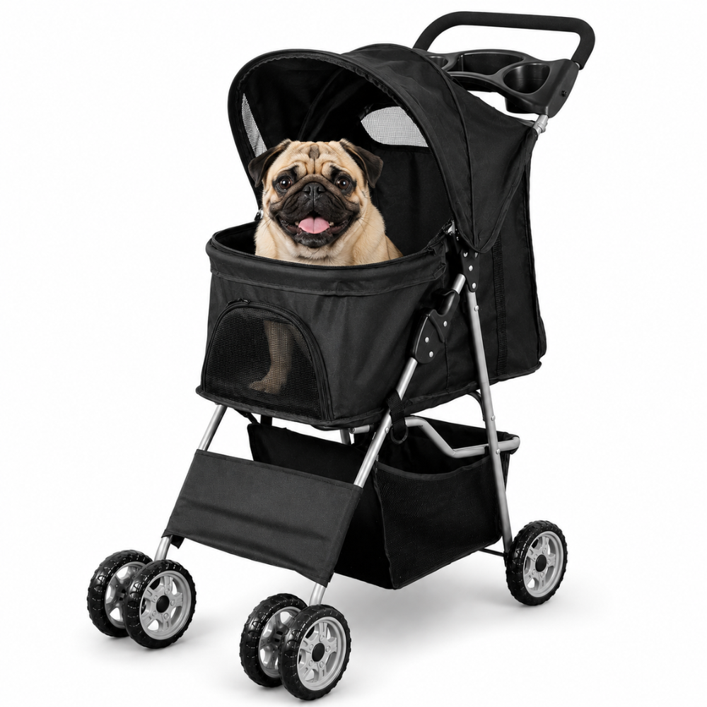 Coche 4 Ruedas Negro Para Mascotas (2) Coche para Mascotas 4 Ruedas