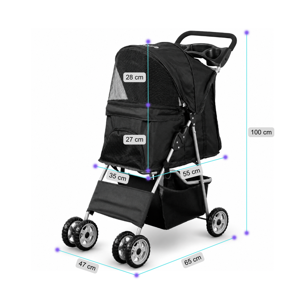 Coche 4 Ruedas Negro Para Mascotas (3)