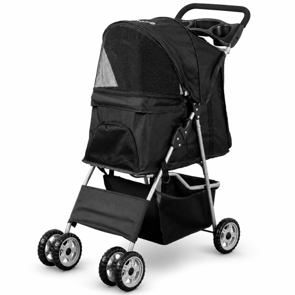 Coche 4 Ruedas Negro Para Mascotas