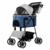 Coche Plegable_ Desmontable 4 Ruedas Para Mascotas Azul