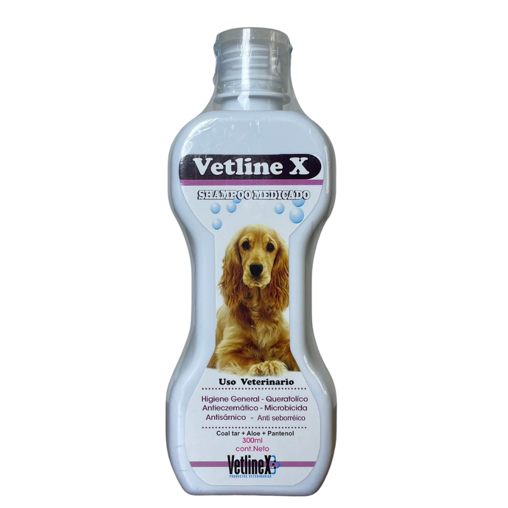 Frasco de 300 ml del Shampoo Anticaspa Vetlinex para perros
