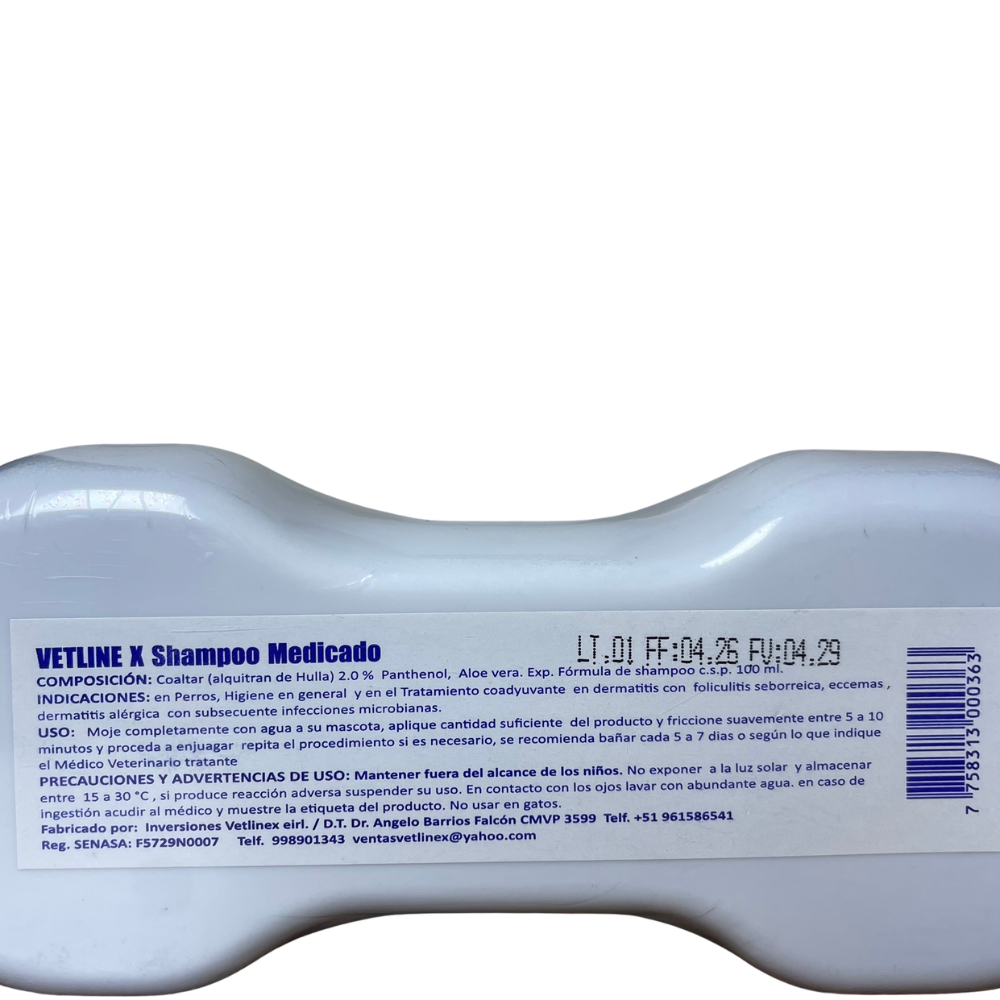 Etiqueta del Shampoo Vetlinex con Coaltar para la caspa
