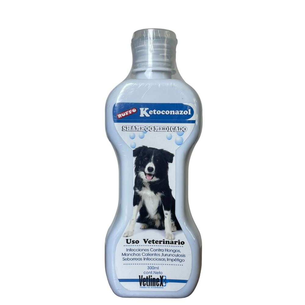 Frasco de 300 ml del Shampoo Vetlinex Ketoconazol para perros