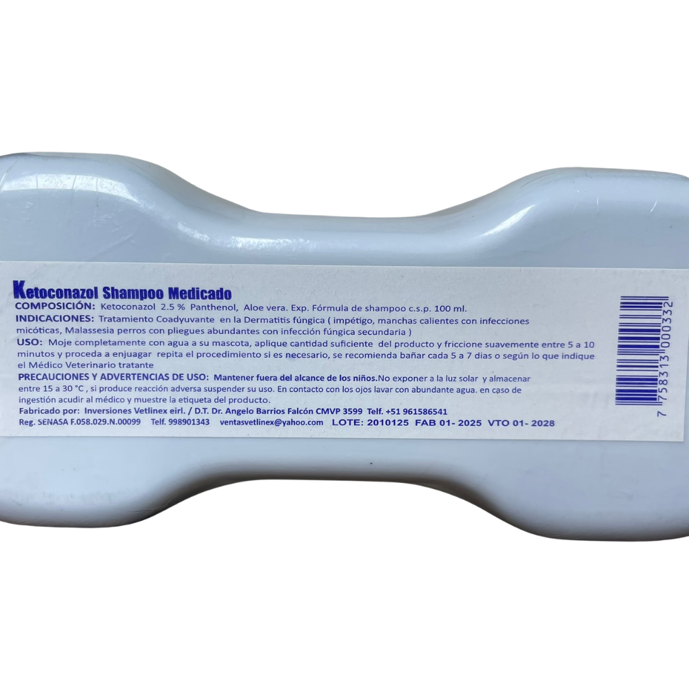 Etiqueta del Shampoo Vetlinex Ketoconazol 2.5% con Aloe Vera